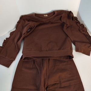 Unbranded Brown Ruffle Long Sleeve Top & Pant Outfit Size 6-9mos
